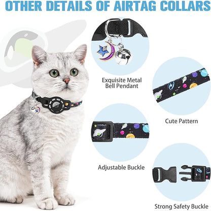 BINGPET AirTag Cat Collar with Bells, Upgraded Safety Elastic Cat Collar with Airtag Cat Collar Holder, Anti-Lost Cat Collars for Girl Boy Cats, Anti-Suffocation Kitty Puppy Collars