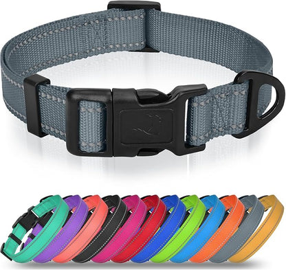 Joytale Small Dog Collar, Reflective and Adjustable Nylon Collar with Quick-Release Buckle, Lightweight No-Choke Design for Small Dogs, Gray, 5/8" Width
