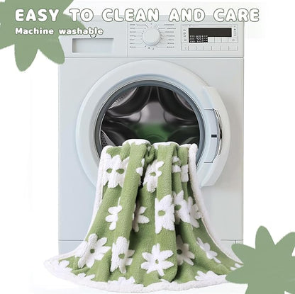 Luciphia Waterproof Pet Blanket for Medium Large Dogs Washable Fluffy Thick Jacquard Shag Fleece Warm Sherpa 3D Textured Flower Print for Cats Puppy Couch Protection (Green,57x40 inches)