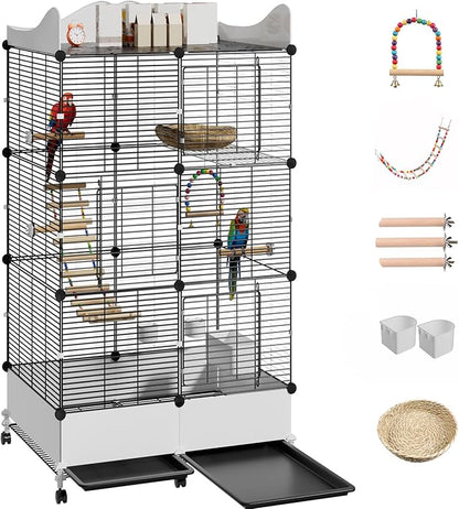 Encrypted Bird Cage Large Bird Cages 57-Inch, Top Storage Space, Bottom Splash Guard with Essential Bird Supplies – Durable & Spacious Aviary – Budgies & Cockatiels