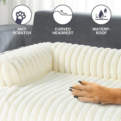Wn's Day Luxurious Dog Couch Bed, Washable Calming Dog Couch Cover, Removable Couch Protector for Dogs, Waterproof Sofa Bed, Pet Bed Mats for Couch, Pet Couch Covers for Sofa(White, XXL)