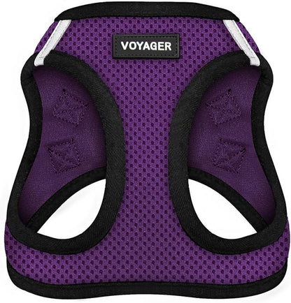 Best Pet Supplies - All Weather Mesh/Plush, Reflective, No Pull Harness for Small, Medium Dogs, Cats - Secure with Hook & Loop Fastener, Buckle, Double D-Rings - Purple/Black Trim, XL