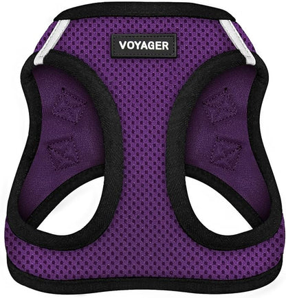 Best Pet Supplies - All Weather Mesh/Plush, Reflective, No Pull Harness for Small, Medium Dogs, Cats - Secure with Hook & Loop Fastener, Buckle, Double D-Rings - Purple/Black Trim, L