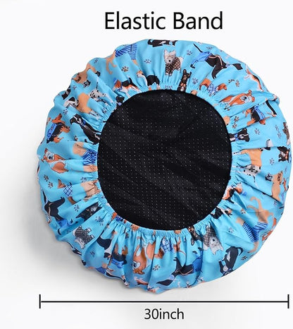 Round Replacement Dog Bed Covers Elastic Edged Washable Pet Bed Protector with Cute Dog Pattern Design for Small & Medium Pet Beds, Cover Only (Blue, 20×9.8 Inch)