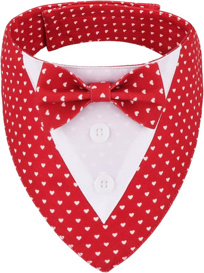 ADOGGYGO Valentine Dog Tuxedo Bandana, Red Heart Pet Tux with Bowtie Adjustable Valentine Costume for Small Dogs Pets (S)