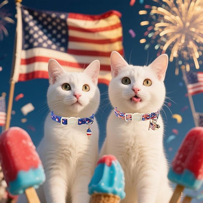 Lionet Paws 2pcs Pack 4th of July Cat Collar,Summer Cat Collars with Popsicle and USA Pattern,Cute Adjustable Cat Collar for Girl Boy Cats