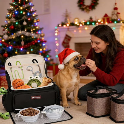 Modoker Dog Travel Bag Airline Approved Pet Cat Tote Organizer for Weekend Trips, 2 Bowls, 2 Food Containers & Feeding Mat