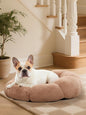 OhGeni 27 inches Calming Donut Dog & Cat Bed for Medium Pets, Warming Comfort Fluffy Short Pile Fur, Durable Machine Washable, Cute Round Bed for Puppy and Kitten, Camel