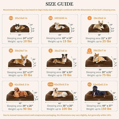 Comfort Expression Orthopedic Dog Bed for Medium Dogs 28x19 Inch, Waterproof Egg Crate Foam Medium Pet Bed with Removable Bolsters, Dog Couch with Washable Cover & Non-Slip Bottom, Dark Brown