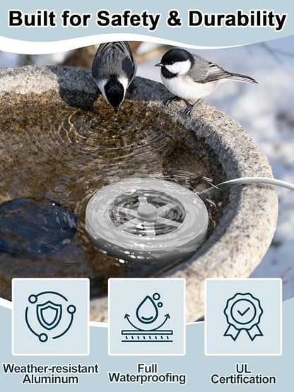 Alphatool 70W Bird Bath Heater for Outdoors in Winter - 77℉~ 109℉ Thermostatic Control, Heated Birdbath Deicer with Auto Shut Off, Chicken Livestock Water Heater