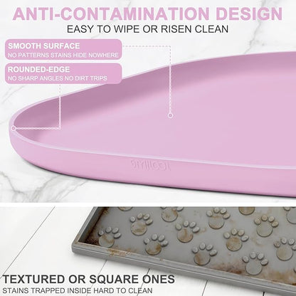 Small Silicone Pet Food Mat with Raised Edge for Food and Water Bowl, Square Dog Feeding Mats, Cat Food Trays for Floor Waterproof, Rubber Tray for Dogs and Cats, 12 x 12 x 0.7 Light Pink