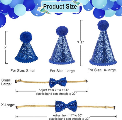 ADOGGYGO Dog Birthday Party Supplies, Multi Size Offered, Blue Birthday Boy Dog Bandana, Pet Party Hat with Numbers Bow for Small Puppies (Small)