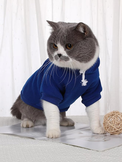 QWINEE Basic Dog Hoodie Sweatshirt Puppy Sweater Warm Cat Costumes Pet Clothes for Chihuahua Puppy Kitten Small Medium Dogs Royal Blue X-Small