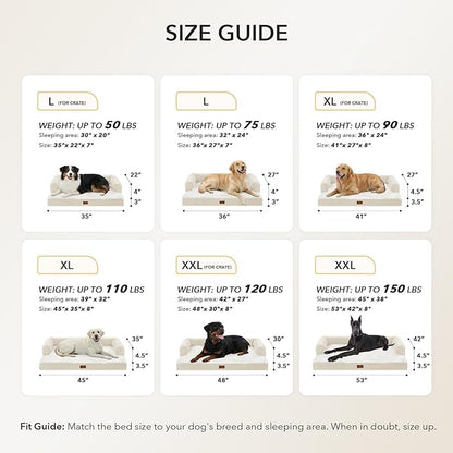 Orthopedic Dog Beds for Extra Large Dogs, Waterproof Egg Crate Foam XL Dog Bed with Sides 48x30Inch, Big Dogs Couch Beds with Removable Washable Cover and Nonskid Bottom, Beige