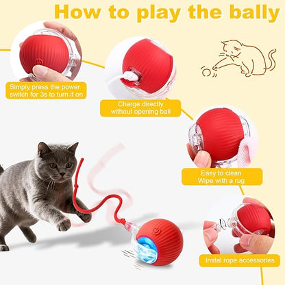 2-Pack Interactive Cat Toys Ball for indoor Cats＆Dog,Automatic Cat Toy 360° Auto-Rotation Smart Obstacle Avoidance,Includes 4 Cat Spiral Spring,Cat Enrichment Toys for Indoor Cats (Red-Green)
