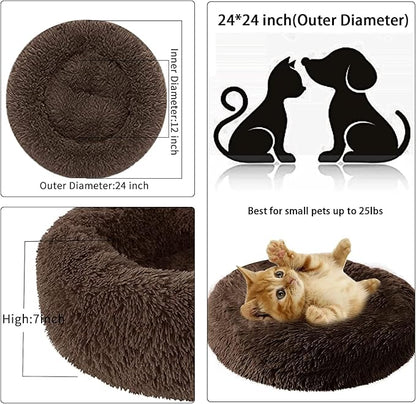 Nisrada Dog Bed for Small Medium Large Dogs, 24 inch Calming Dogs Bed, Washable-Round Cozy Soft Pet Bed for Puppy and Kitten with Slip-Resistant Bottom