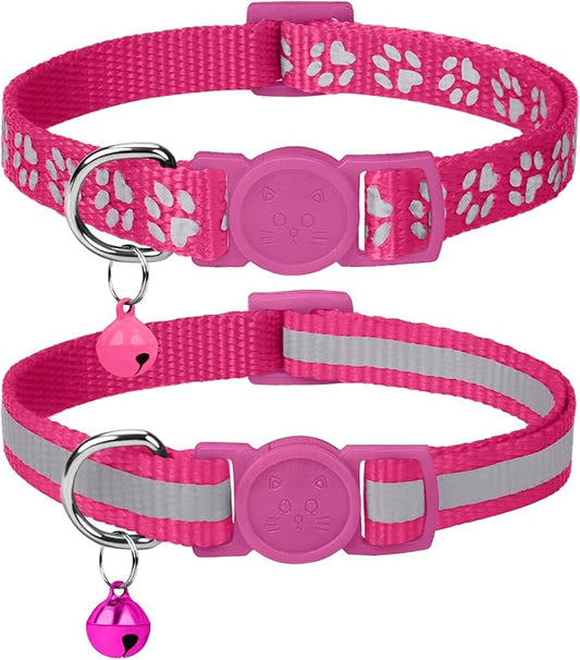 Taglory Kitten Collar Breakaway with Bell, 2 Pack Girl Boy Pet Kitten Collar Adjustable 6-8 Inch for 2-6 Months Cat, HotPink