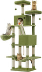 Feandrea Cat Tree, 81.1-Inch Large Cat Tower, Multi-Level Plush Condo with 13 Scratching Posts, 2 Perches, 2 Caves, Basket, Hammock, Pompoms, Green UPCT190C01