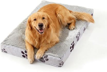 Waterproof Orthopedic Dog Bed for Large Medium Sized Dogs 35x22 Inch - Egg Crate Foam Pet Crate Bed with Removable Washable Cover, Plush Top Anti-Slip Bed Mat, Light Grey