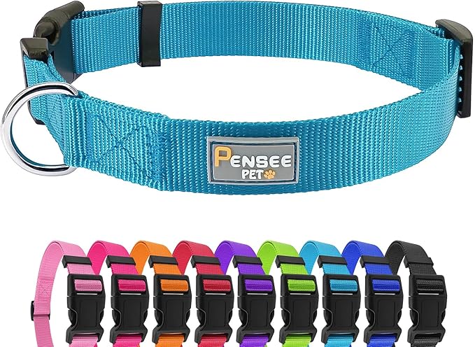 Dog Collar Light Blue Basic Dog Collars with Breathable Quick Release Nylon Pet Collar for Puppy Small Medium Large Dogs Boy