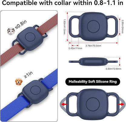 DDJ 2-Pack Dog Collar Holder for Tile Life360 Mate (2024) 2022 Tracker, Waterproof Silicone Cover Full-Body Protective Case for Tile Mate Tracker Cat Collar, Ultra Durable/Scratch Resistant,Navy Blaze
