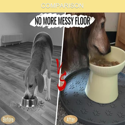 Dog Food Mat - Waterproof Cat Bowl Mat, Silicone Pet Food Mat with Edges, Nonslip Dog Feeding Mat for Protecting Floors (Grey+Black)