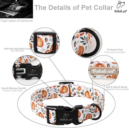 Fall Dog Collar, Cute Orange Pumpkin Pattern Puppy Collar, Soft Comfort Adjustable Holiday Thanksgiving Dog Collars for Small Medium Large Boy&Girl Dogs XS