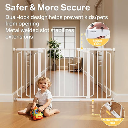 Cumbor 36.6-59" Extra Wide Baby Gate for Stairs, Pressure Mounted Dog Gate for Doorways, Auto-Close Easy Walk Through Safety Child Gate for Kids Toddler, Tall Pet Gates Indoor, White