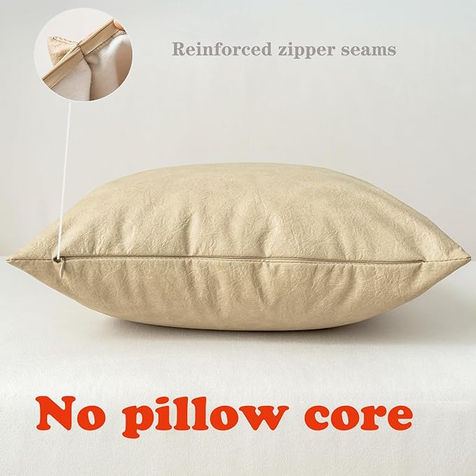 Pack of 4 Oversized Faux Leather Neutral Decorative Throw Pillow Covers 24x24 inch, Soft Modern Boho Luxury Waterproof Floor Cushion Cases, for Outdoor Lounge Sofa Couch Bed Home Decor