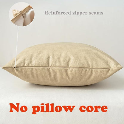Pack of 4 Oversized Faux Leather Neutral Decorative Throw Pillow Covers 26x26 inch, Soft Modern Boho Luxury Waterproof Floor Cushion Cases, for Outdoor Lounge Sofa Couch Bed Home Decor