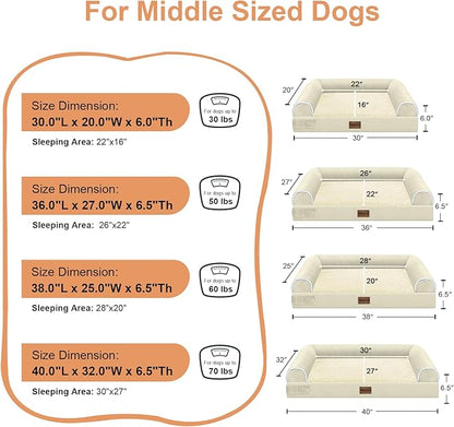 Large Dog Bed Orthopedic Washable: Beds Bolster XL Bed Large Big Dogs Egg Crate Foam Couch Sofa Waterproof with Removable Cover - Beige