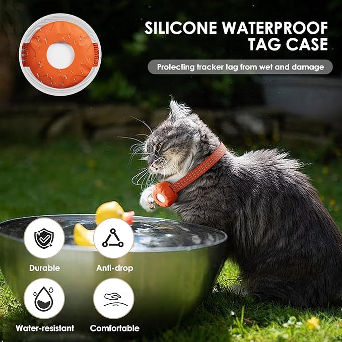 Cat Tracker, GPS Tracker for Cats, No Monthly Fee Pet Tracker for Cats Compatible with Apple Find My App (Only iOS), Real-Time Tracking, Smart Alerts, Up to 1-Year Battery, Waterproof