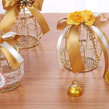 Beaupretty 6pcs Birdcage Shape Tinplate Candy Box Elegant Wedding Favor Containers for Sweets Treats and Decorative Hollow Chocolate Cases Golden Finish