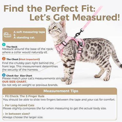 Cat Harness and Leash Set Escape Proof Tactical Medium Kitten Harness Emotional Support Cat Vest, Pink, M