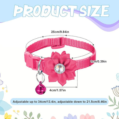 6 PCS Cute Cat Collar Breakaway with Bell, Adjustable Flower Girl Cat Collars, Rhinestone Kitten Collar Breakaway with Bells, Solid Color Cats Bell Collars, 6 Colors
