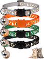 4PCS Cat Collar with Bells,Breakaway Cat Collars,Moons Stars Cute Kitty Adjustable Safe Kitten Collars Pendant Glow in The Dark,Cat Collars for Boy Cats 8.0-13.0 Inch(Black&Grey&Deep Green&Orange)