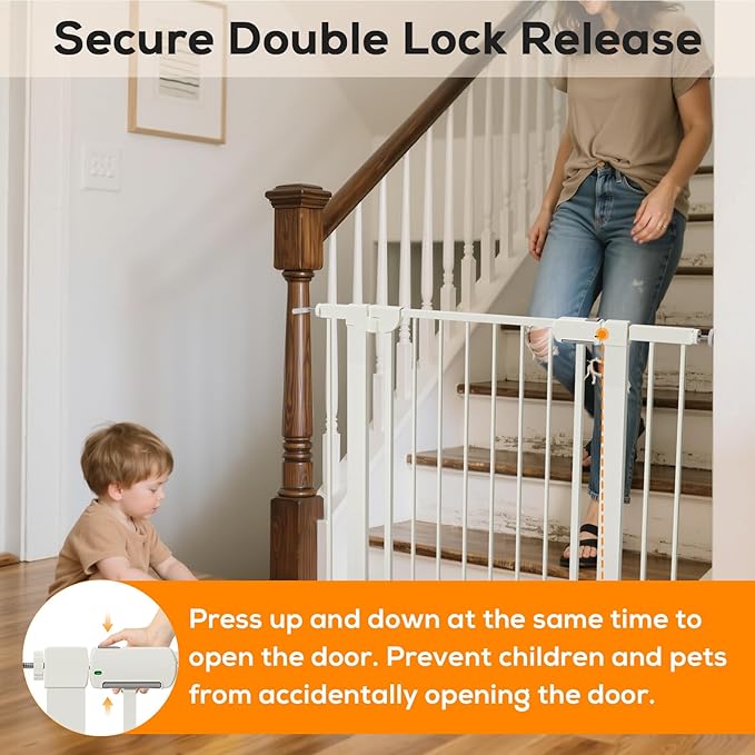 29.5-40.6" Magnetic Baby Gate for Stairs, Baby Safety Essentials, Auto Close Gate for Doorways, Easy Install Pressure Mounted Dog Gate Indoor, Pet Gates for Dogs, White (2 Pack)