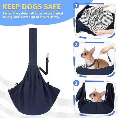 SlowTon Dog Carrier Sling - Thick Padded Shoulder Strap Adjustable Dog Carriers for Small Dogs, Puppy Carrier Purse for Pet Cat with Front Zipper Pocket Safety Belt Machine Washable (Dark Blue, L)