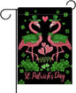 Dyrenson Happy St Patricks Day Flamingo Decorative Garden Flag, Lucky Shamrock Clover Black Yard Outside Home Decorations, Spring Irish Love Hearts Burlap Outdoor Small Decor Double Sided 12 x 18