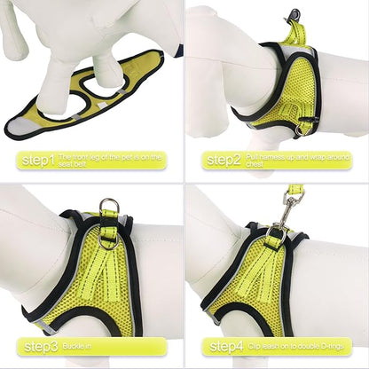 YIMEIS Dog Harness and Leash Set, No Pull Soft Mesh Pet Harness, Reflective Adjustable Puppy Vest for Small Medium Large Dogs, Cats (Fluorescent Yellow, Small (Pack of 1)