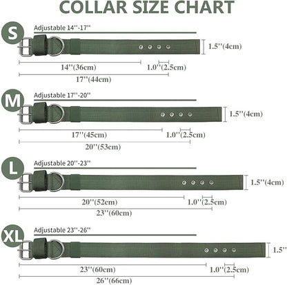 Heavy Duty Tactical Dog Collar - 1.5" Width Military Durable Thick Nylon with Adjustable Metal D Ring & Buckle Working Training K9 Collar for Medium Large Dogs (S(14"-17"), Army Green)
