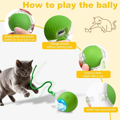 Interactive Cat Toys Ball for Indoor Cats＆Dogs,Automatic Cat Toy 360° Auto-Rotation Smart Obstacle Avoidance,Includes 4 Cat Spiral Spring,Cat Enrichment Toys for Indoor Cats (Green1)