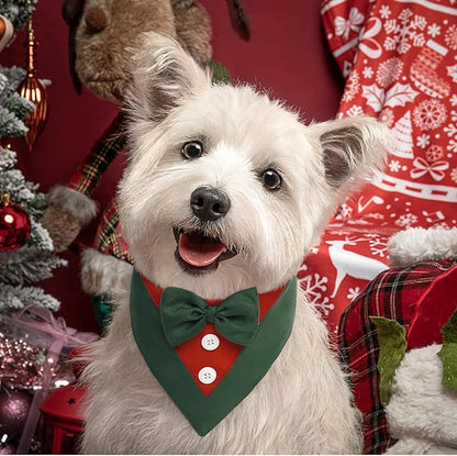 FUAMEY Dog Tuxedo Christmas for Large Dogs,Dog Formal Suit Dogs Attire Pet Bow Tie Puppy Party Costumes Cat Tux Outfits Pets Bandana Cosplay Adjustable Bowties Christmas Green Red XL