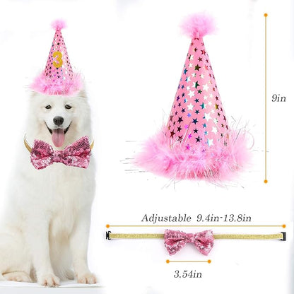 AROIC Dog Birthday Bandana Set, Pet Party Decorations Kit with 2 Bandanas, Fun Pet Birthday Party Decorations for Small Medium Dogs Pets, Cute Puppy Celebration Outfit with Hat, Bow Tie & Balloons