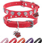 SCENEREAL Cat Collar with Bells, Leather Cat Collars with Paw Studded, Adjustable Pet Collars for Boy Girl Cats,Soft Cute Cat Collar for Kitty Puppy Small Big Cats, Red