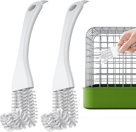 Pawfly 2 Pcs Bird Cage Cleaner Brush, 2-in-1 Bird Cage Cleaning Brush, Bird Poop Remover for Perches, Kennels & Small Animal Cages, Bird Cage Accessories, Bird Droppings Removal Brush