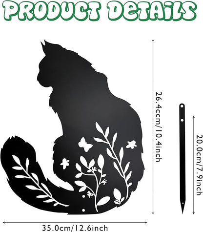 Maine Coon Cat Garden Stake - Elegant Black Cat Statue with Floral Design for Outdoor Decor, Pet Memorial Gifts, and Yard Art, Decorative Metal Cats Grave Markers for Lawn and Garden, Cats Lover Gifts