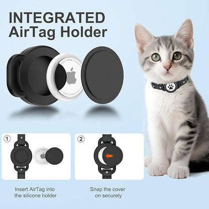 Airtag Cat Collar Breakaway, Reflective Cat Collar with AirTag Holder and Bell, Compatible with Apple Air Tag, Comfortable Padding, Adjustable, Durable (Black, S)
