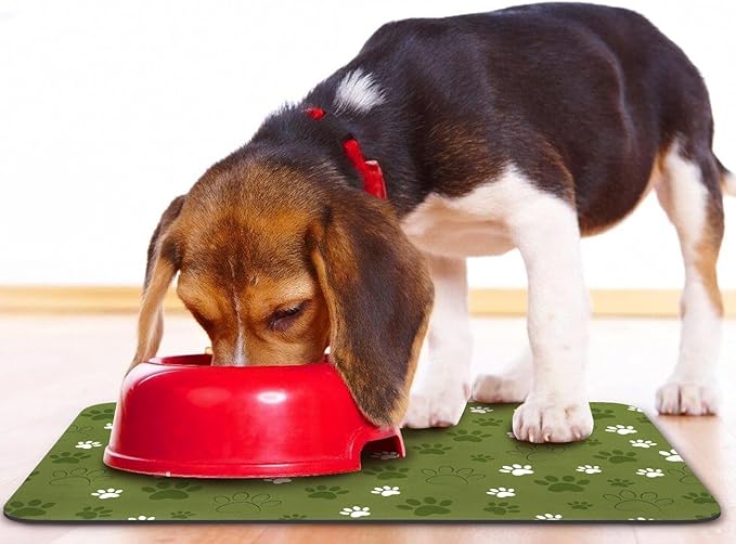 Dog Food Mat, Absorbent Water Bowl Mats Cat Pet Feeding Placemats Dark Green 12 * 20 inch