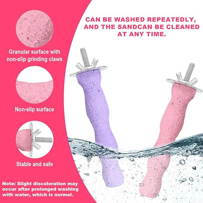 2pcs Bird Beak Grinding Stone, Resin Anti-Slip Beak Grinder Stone Bird Nail Trimming Claw Trimmer Perches Parrot Cage Stand Toys for Budgie Cockatiel Conure Parakeet Cage Accessories (Pink, Purple)
